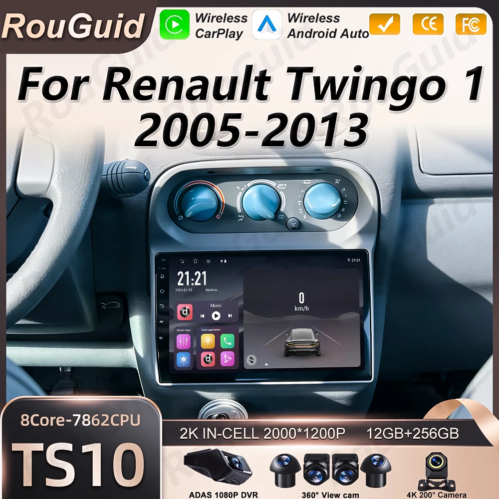 

Carplay Auto Car Radio For Renault Twingo 1 2005 - 2013 Multimedia Player Android 16 Car Stereo 5G Wifi BT Screen GPS Navigation