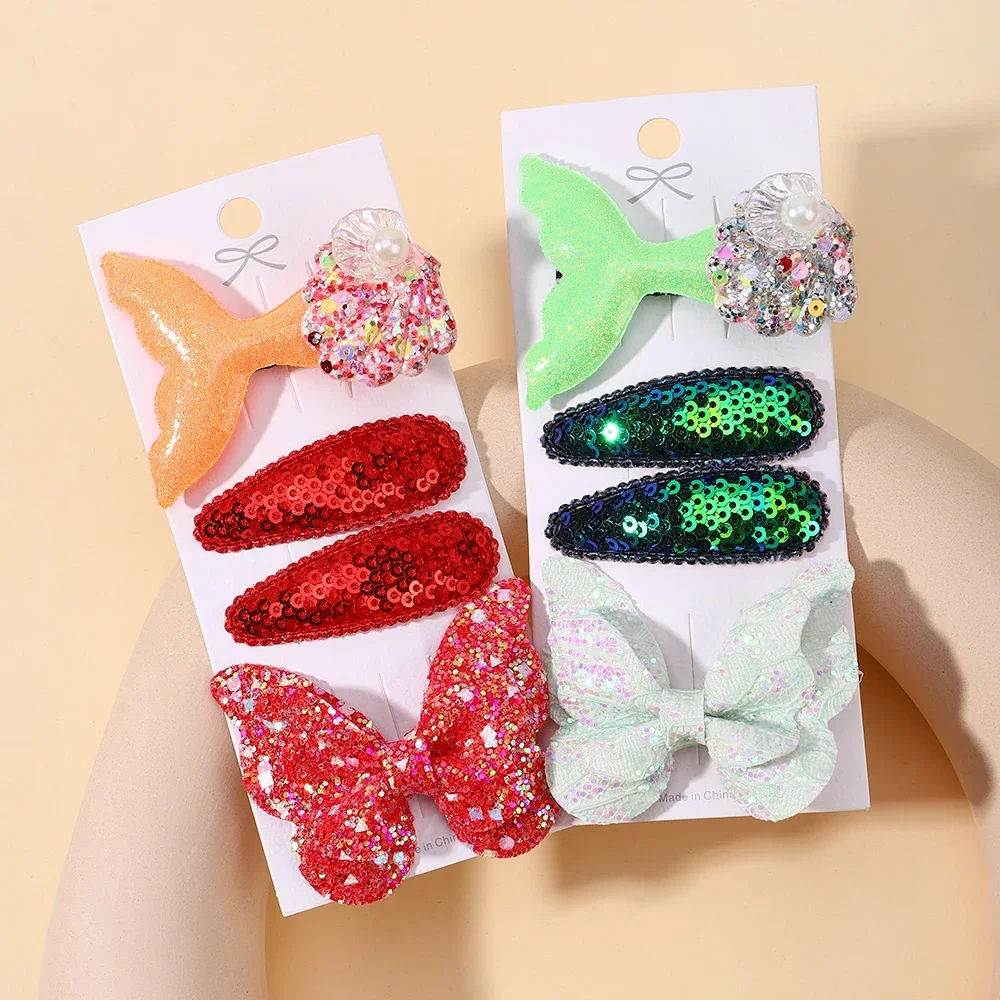 4 قطعة/المجموعة طفل الفتيات الترتر ذيل السمكة فراشة مقاطع الشعر عطلة حلوة BB دبابيس الشعر المشابك الاطفال أغطية الرأس إكسسوارات الشعر