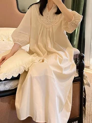 Victorian Vintage Nightdress Pure Cotton Fairy Loose Romantic Long Sleeve Spring Summer Princess Lace Pajamas Women Sleepwear