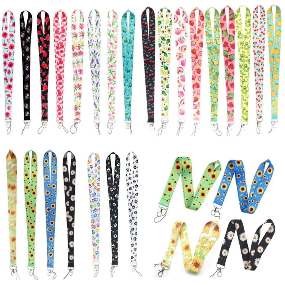 cinta de pescoco para id tag badge holder frutas flores impressoes celular case lanyard working permit pass work card 01