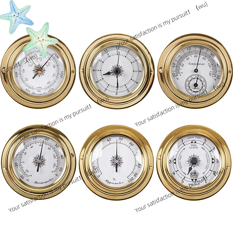 98Mm copper shell zirconium plated marine barometer thermometer hygrometer clock, weather station four-piece mechanical movement