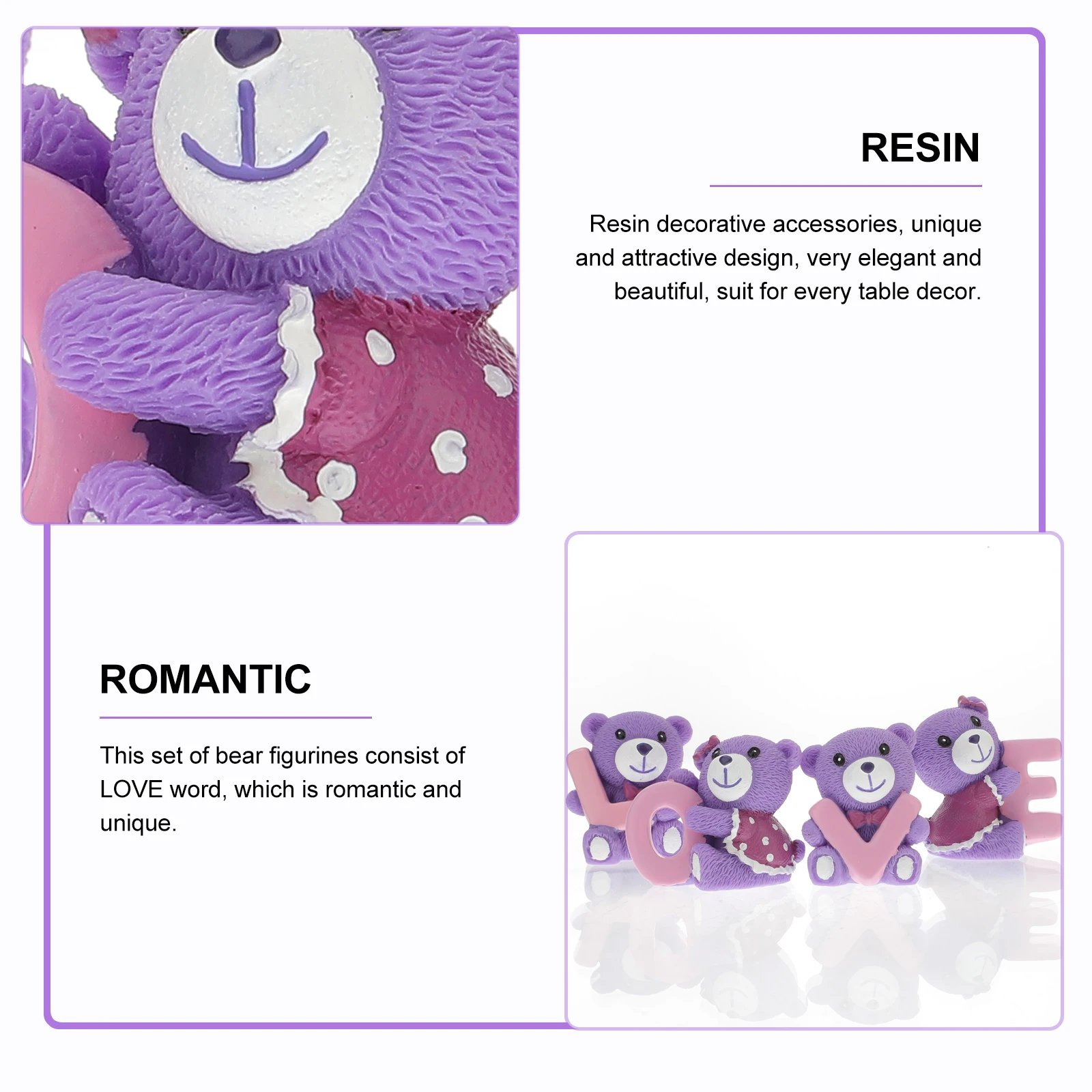 

Resin Purple Bear Crafts LOVE Design Desktop Adornment Cartoon Animal Shaped Home Decor Elegant nament Valentine Gifts