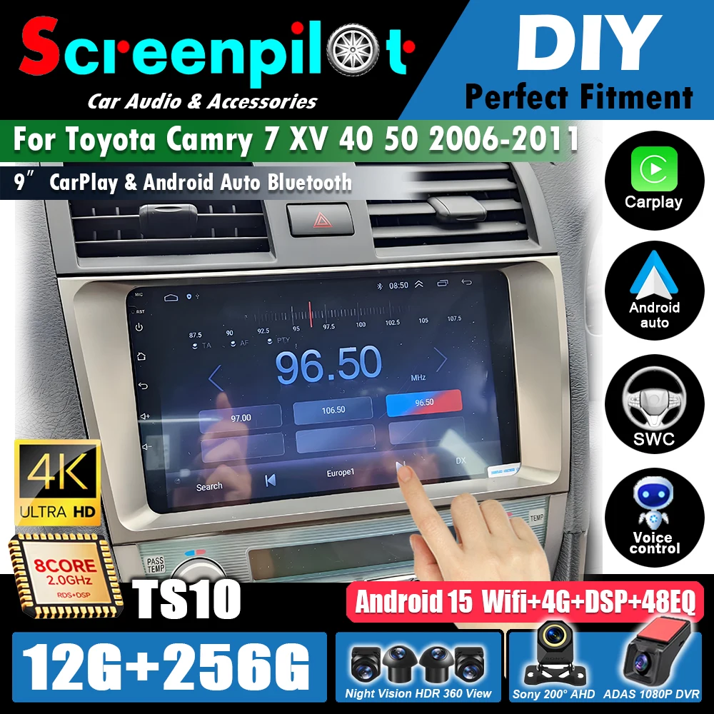 Carplay 2 Din para Toyota Camry 7 XV 40 50 2006 2007 2008 2009 2010 2011 Android 16, Radio para Auto, Reproductor Multimedia de Video, Estéreo, WiFi