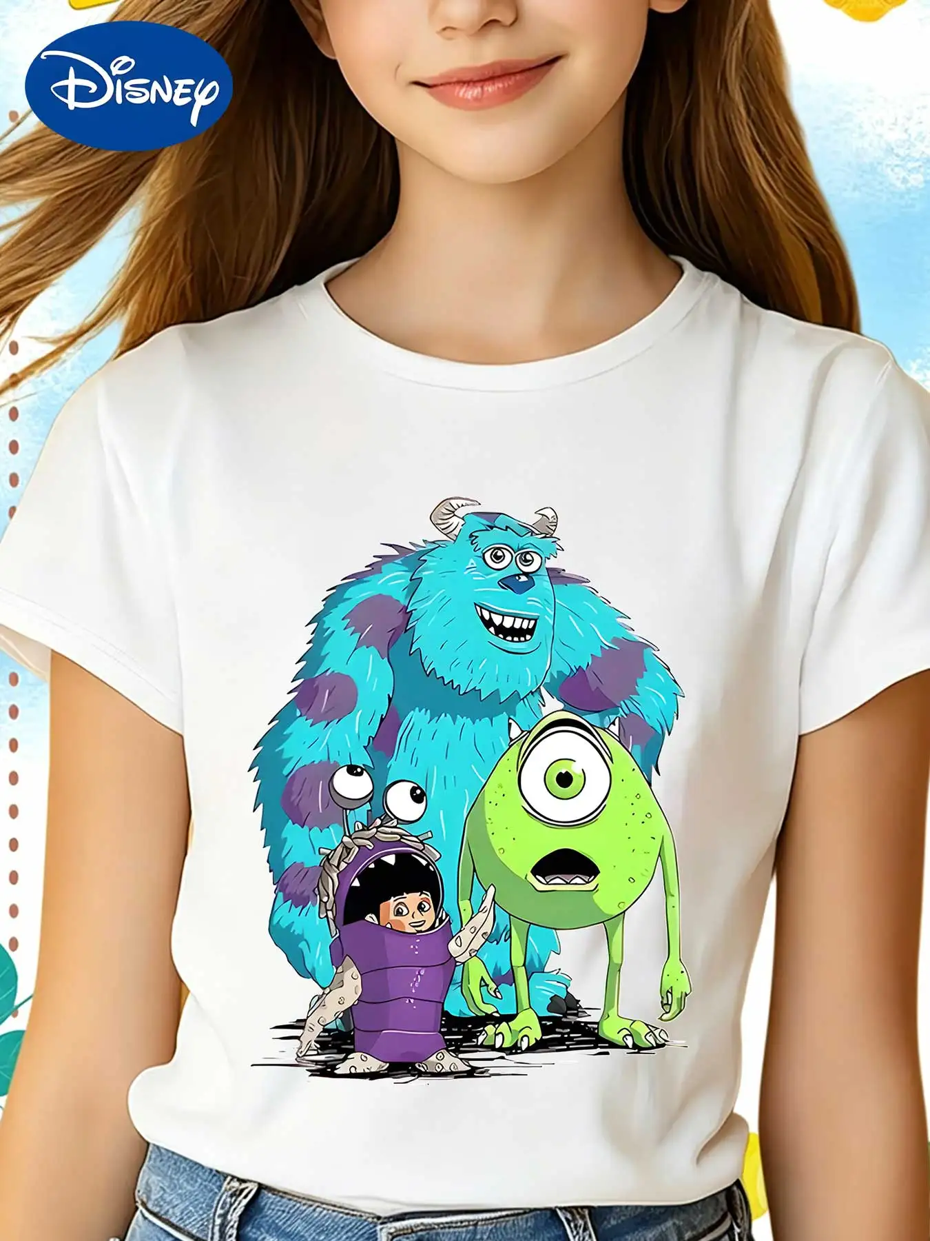 Camiseta de manga corta para niños de Disney Monsters, Inc. con Sulley, Mike Wazowski y Abomination, camiseta holgada para niñas