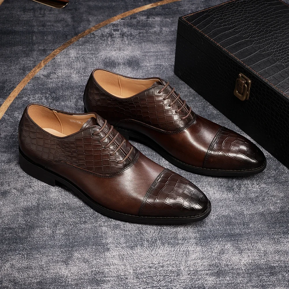 Luxury Genuine Leather Men's Oxford Dress Shoes Handmade Formal Lace-up Business Wedding Banquet Classic Men's Footwear