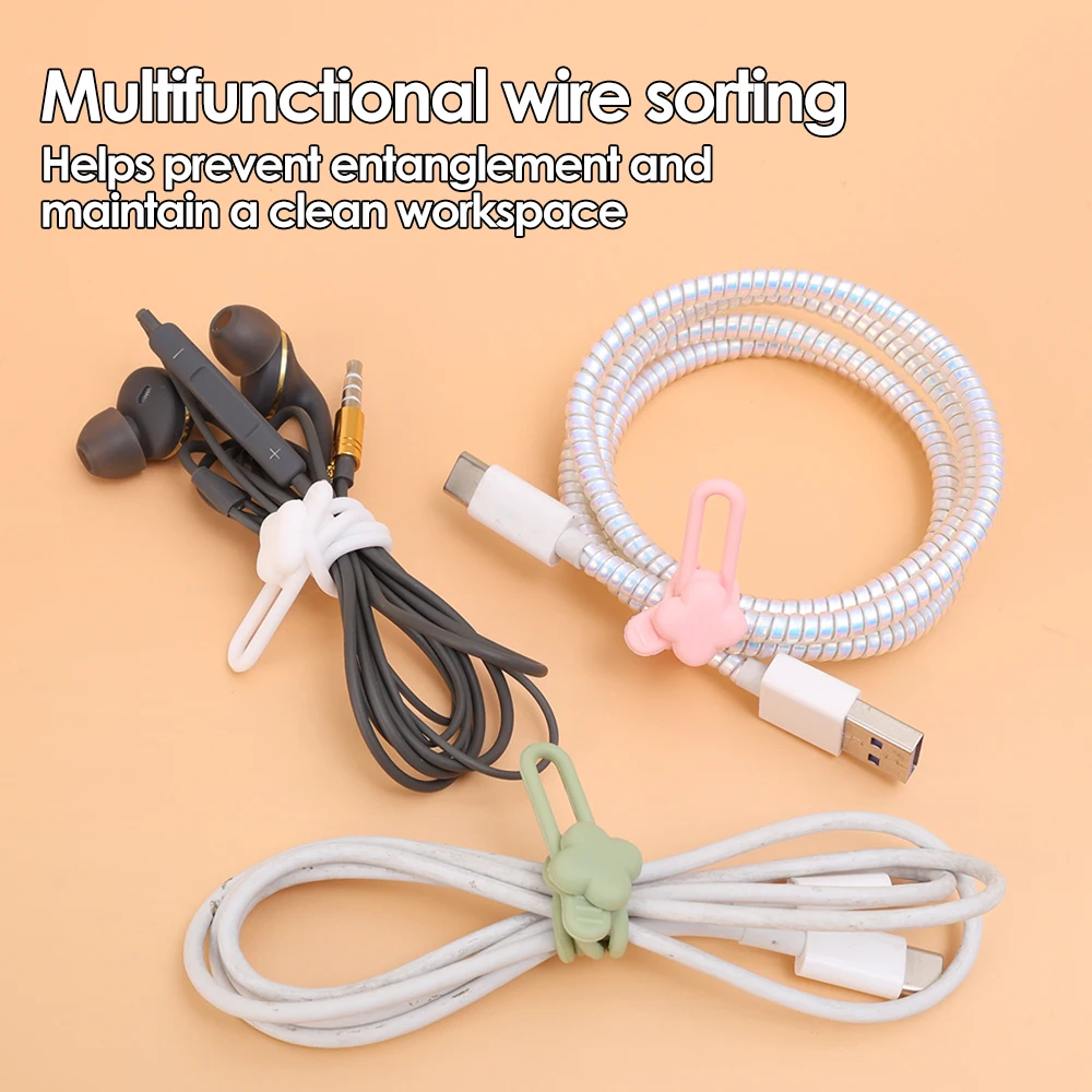 12/8/1PCS Soft Silicone Cable Winder Straps Four Leaf Clover Cable Ties Charging Wire Fixing Reusable Cord Organizer Protectors