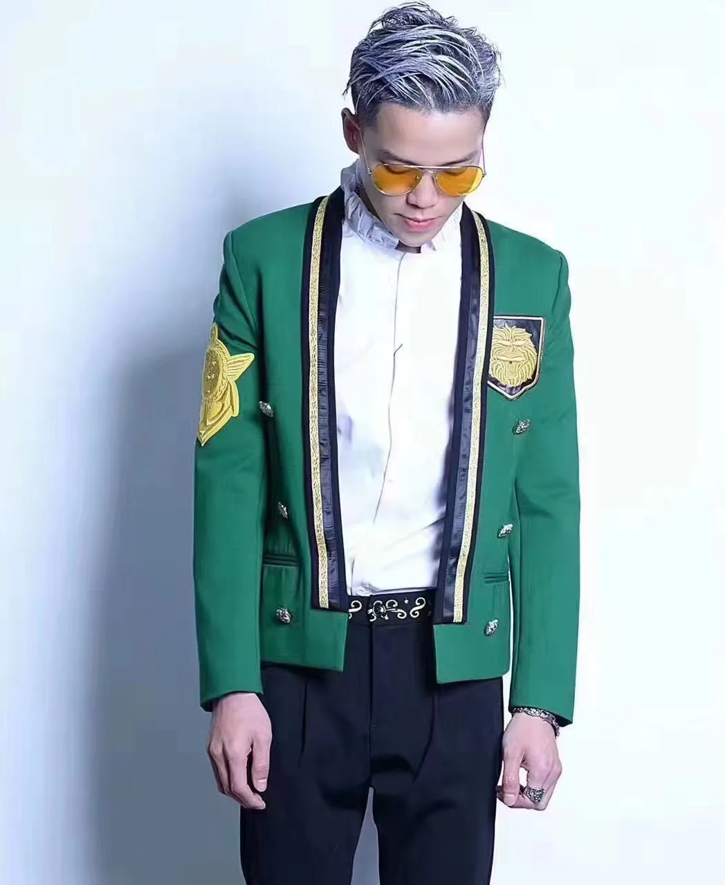 Men's Personalized Embroidered Suit Jackets Fashion Green Suits Male Slim Performance Costumes Trendy Outwear For Hairdressers