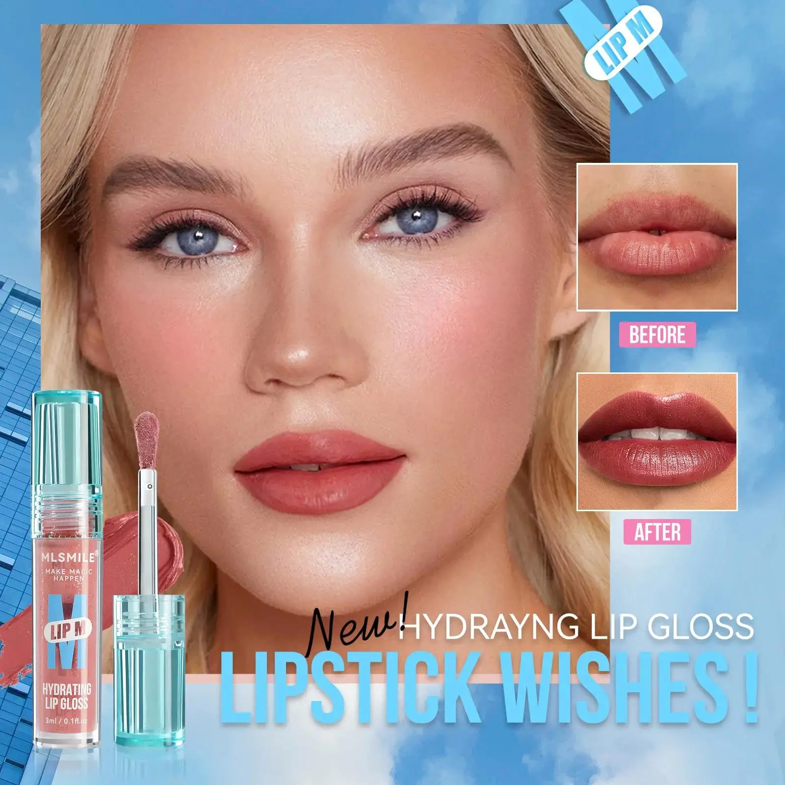 Pearl Infused Nude Lip Gloss Moisturizing Waterproof Long Lasting Glaze Non Stick Blue Bottle Formula