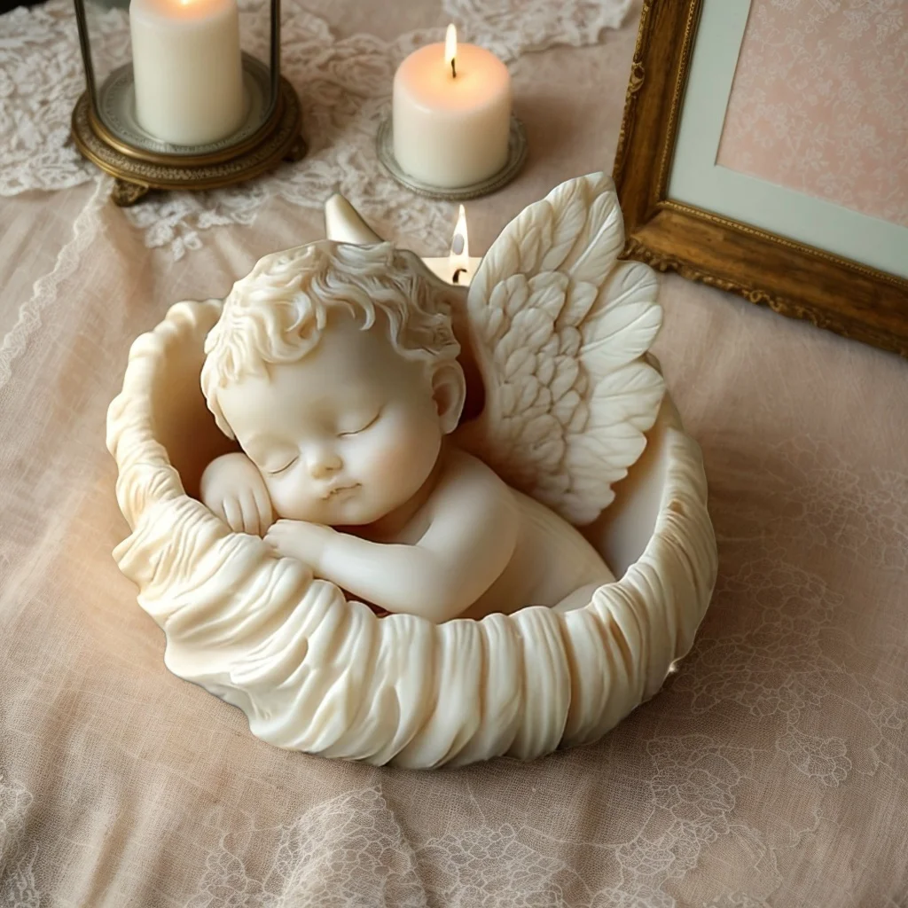 

DIY Angel Boy Silicone Mold with Wings Round Resin Soap Molds for Concrete Cement Candle Holders Plaster Crafts Making Supplies