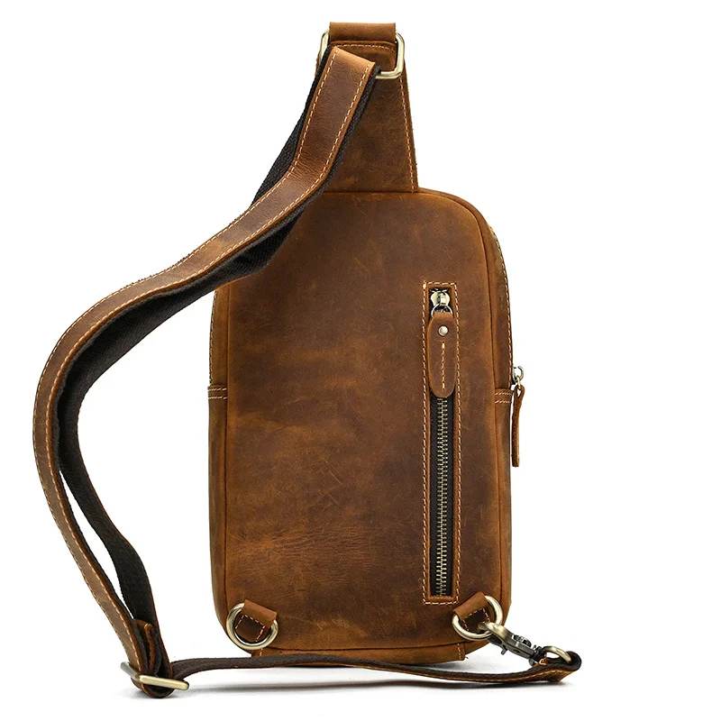 Sac de poitrine en cuir pour hommes, sac à bandoulière pour hommes, sac à dos unique pour l'extérieur, mode rétro, luxe, vente chaude