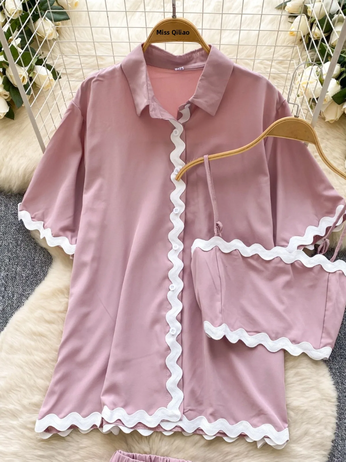 Set atasan dan celana Korea Sle Ne, model tube top untuk wanita, busana musim panas, potongan longgar, pinggang lebar, celana panjang, tampilan feminin.