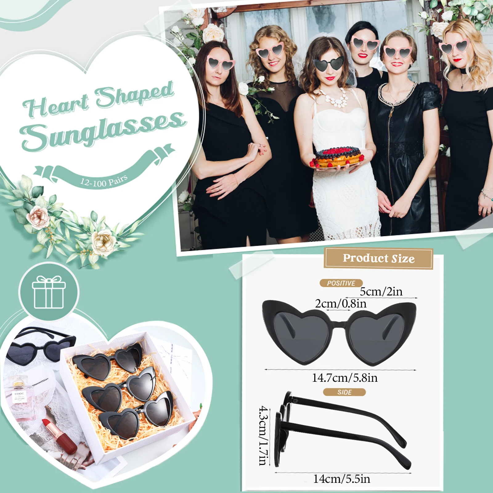 12-100 Pcs Heart Sunglasses Wedding Favors for Guests Bridal Bachelorette Party Gifts Vintage Heart Glasses Birthday Party Favor