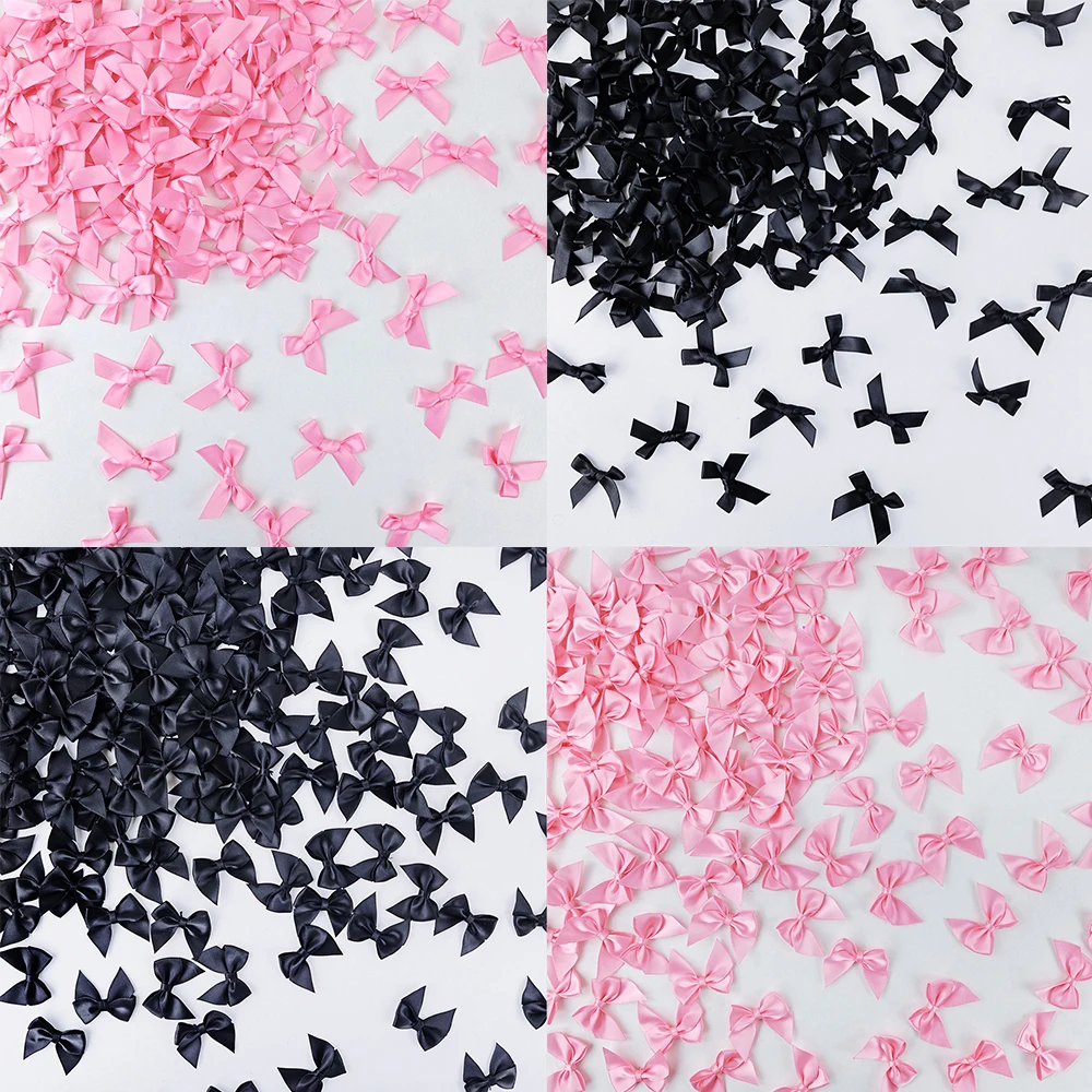 20/30/50pcs Mini 3*4cm Black Fresh Pink Satin Ribbon Bows DIY Handwork Craft Supplies Girls Bow Theme Birthday Party Decor