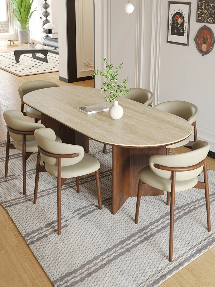 Gongyu V-shaped dining table, Nordic retro solid wood dining, living room, oval shaped antique style dining