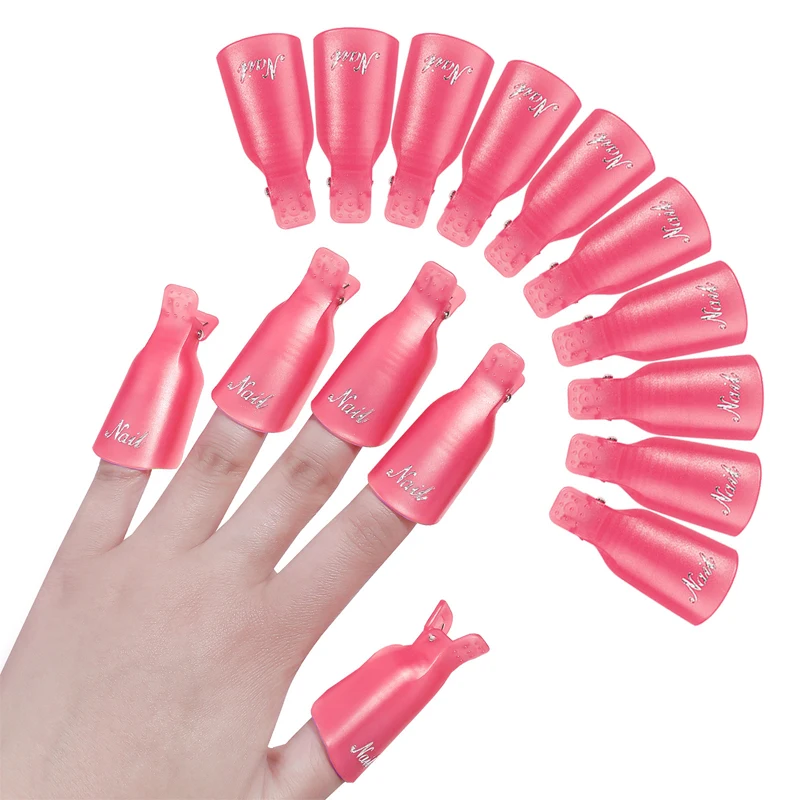 10 pçs/saco colorido acrílico manicure arte mergulhado boné clipe de limpeza de unhas manicure uv gel unha polonês mergulhado ferramenta de embrulho dedo