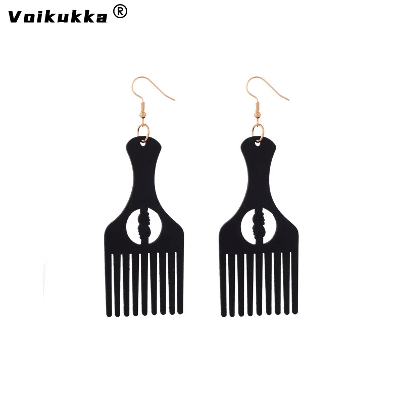 VOIKUKKA Jewelry 8 Colors Laser Cutting Wood Comb Pendant Africa Ethnic Style Women Earrings For Gifts Accessories Wholesale