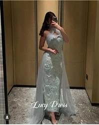 Lucy 3D Flower Decoration Eid Dress Wedding Party Satin Mesh Graduation Gown Evening Dresses for Special Occasions Ball Gowns