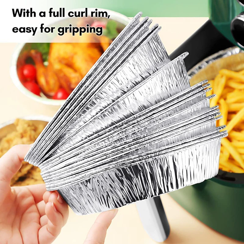 50Pcs Disposable Foil Pans Round Foil Pie Pans For Air Fryer Baking Cooking Storage Baking Basket Pans Foil Tray 6/7/8 Inch