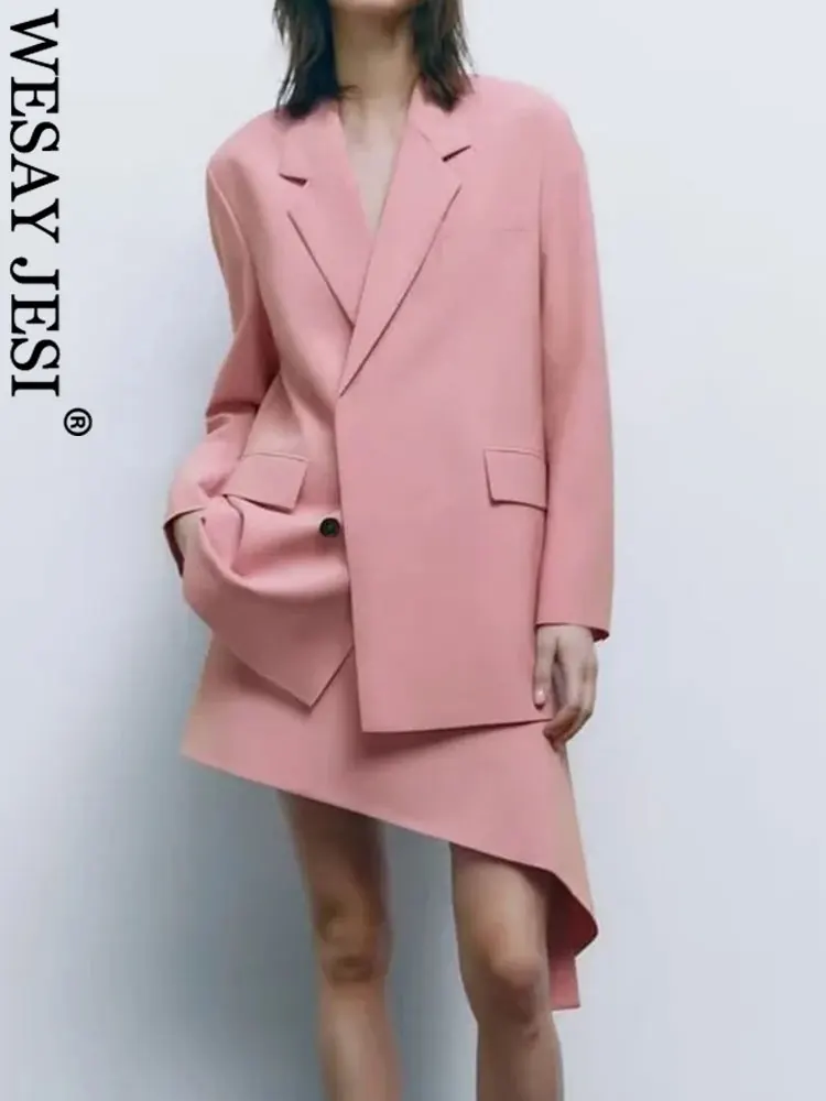 WESAY JESI TRAF Women's 2 Piece Suit Skirt Set Casual Long Sleeve  Lapel Open Front Button Work Blazer and Mini Skirt Sets