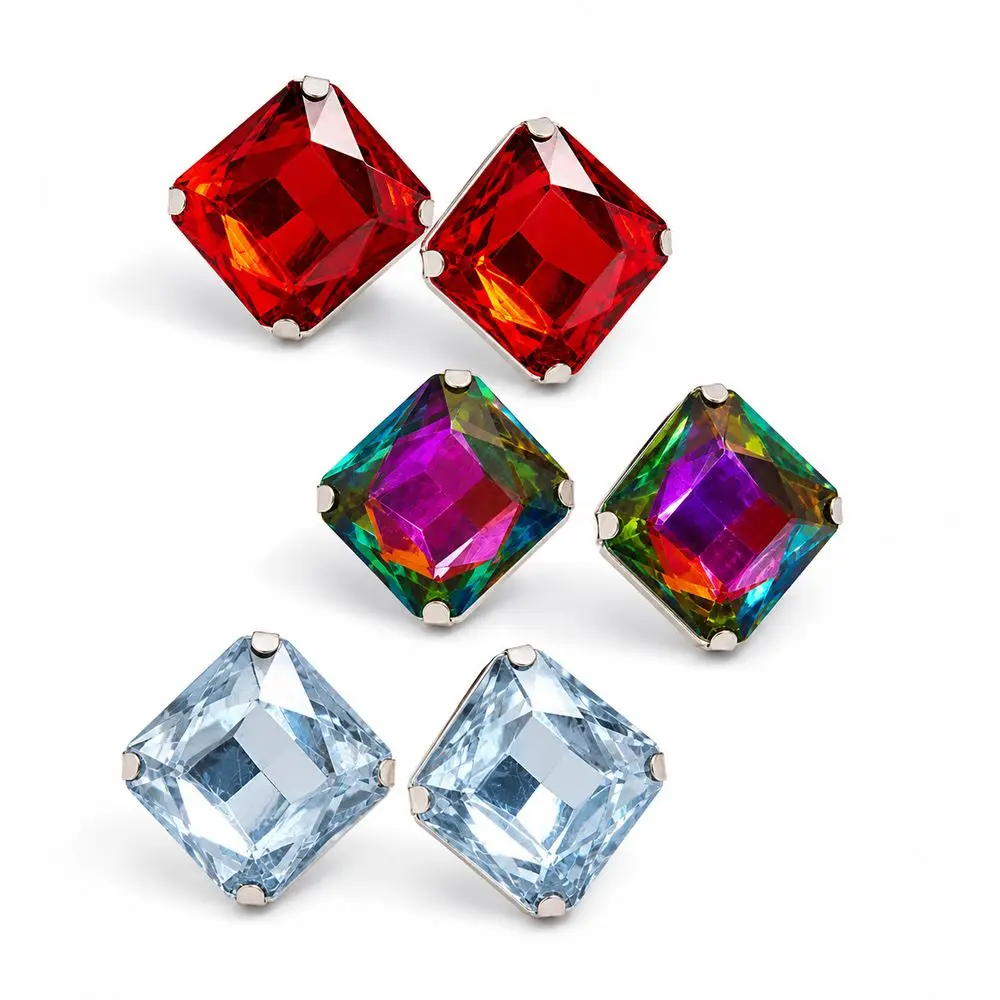 Square Shape Square Rhinestone Earrings Rhinestone Crystal Exaggerated Giant Vintage Wedding Earrings Jewelry Accessories