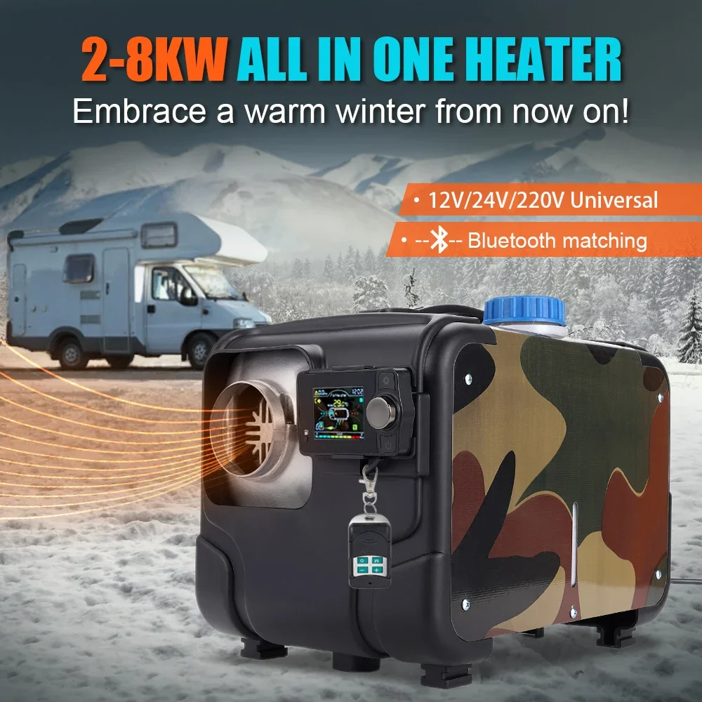 12V/24V/220V Parking Diesel Heater Air Heater for Car Truck Boat RV Winter Heater 2/8KW With LCD Switch Silencer