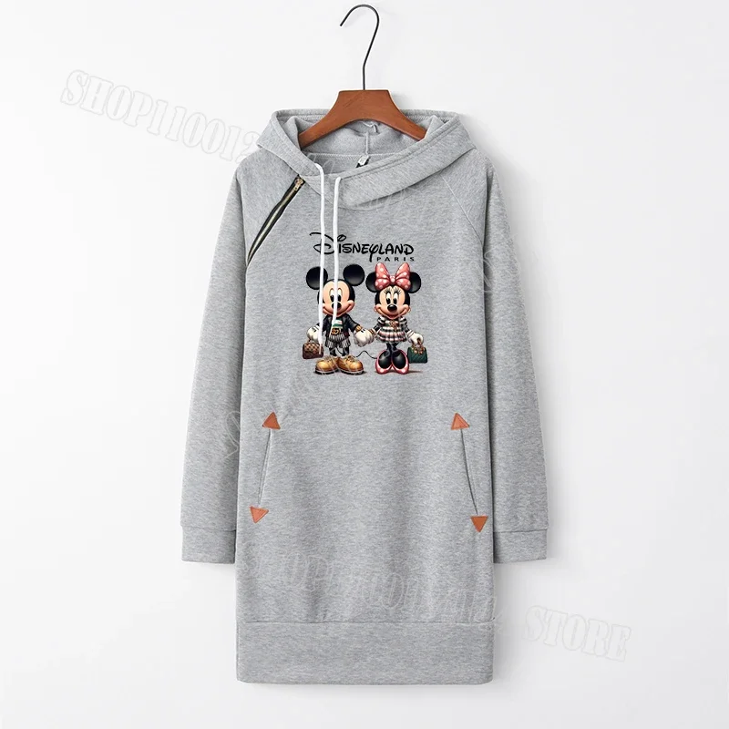 Disney Minnie Mouse Women Hoodies Dress Adult Casual Long Sleeve Pullover Dresses Anime Cute Printed Clothing New Hooded Clothes