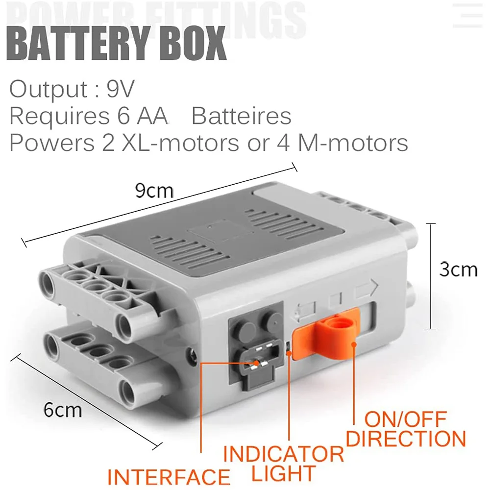 4Pack Technology Power Function Motor Building Block Part Kit 1 Medium Motor, 1 Battery Box, 1 Light Cable,1 Switch