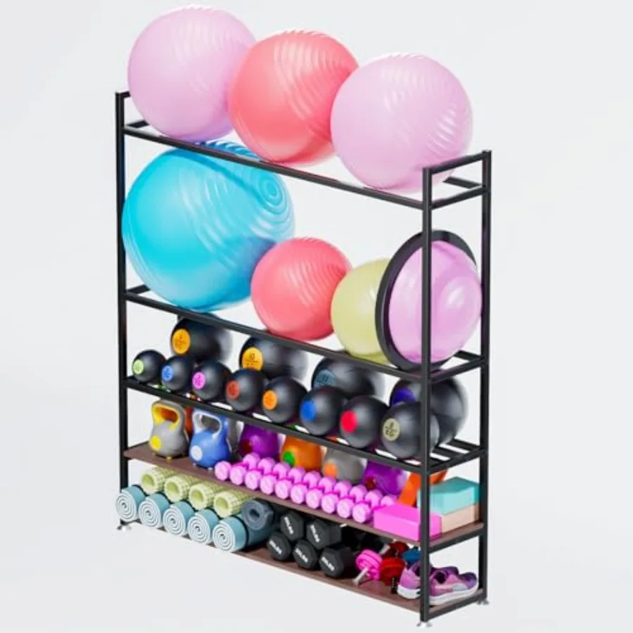 

Стойка для хранения спортивного инвентаря 5.9 футов (1.75 м) с держателем для медицинских и йога-мячей (для мячей 75 см), сверхпрочная стойка-органайзер для спортзала, гаража, подвала