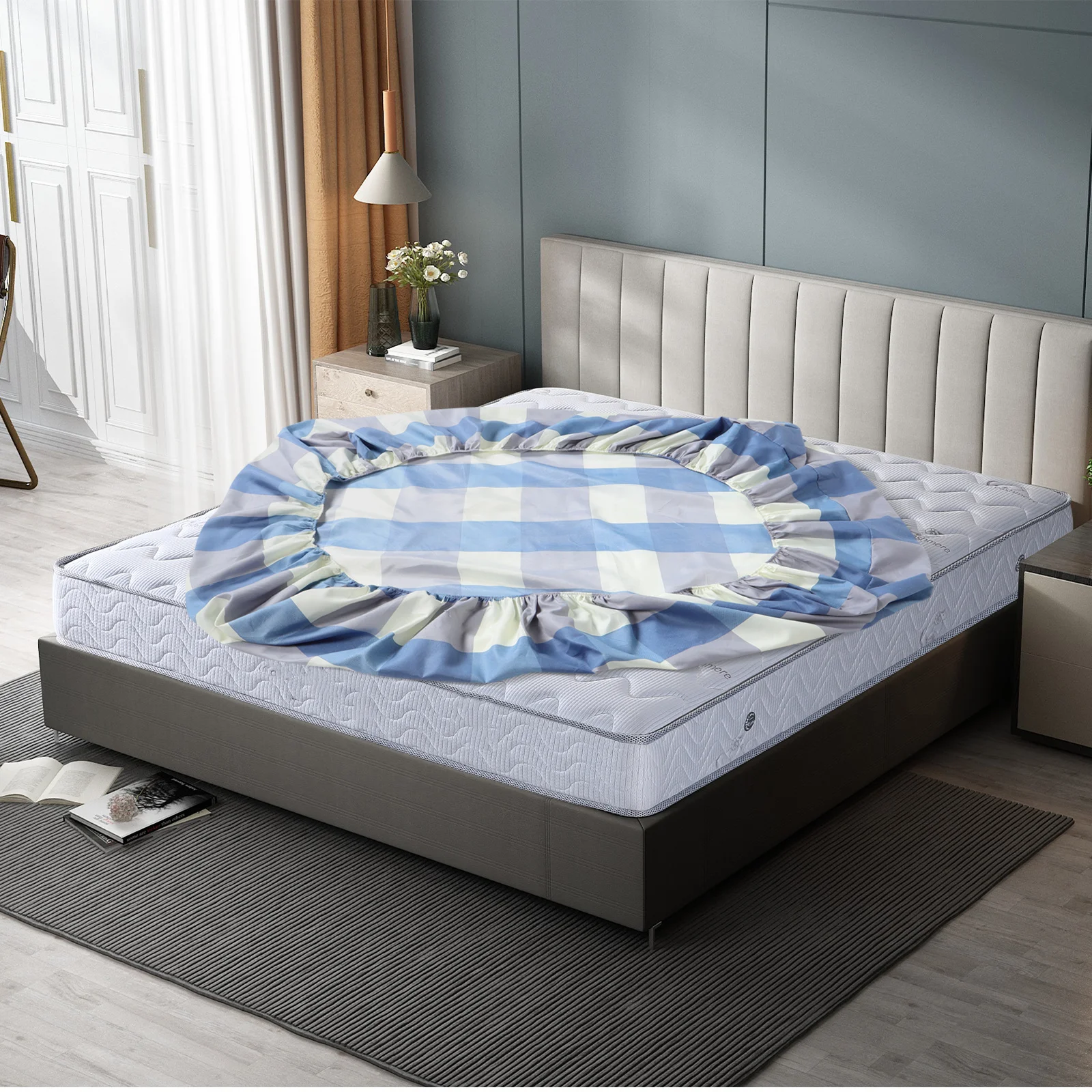 

Twin Polyester Fitted Sheet Mattress Protector Design Elastic Edges Stain Resistant for Home Dorm Hotel Use