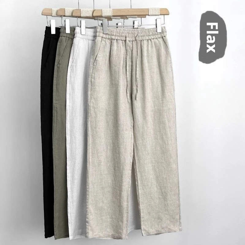 

Premium Men's Linen Pants Summer 100% Breathable Loose Fit Straight Leg Trousers Casual CottonLinen Blend Beach Pants for Men