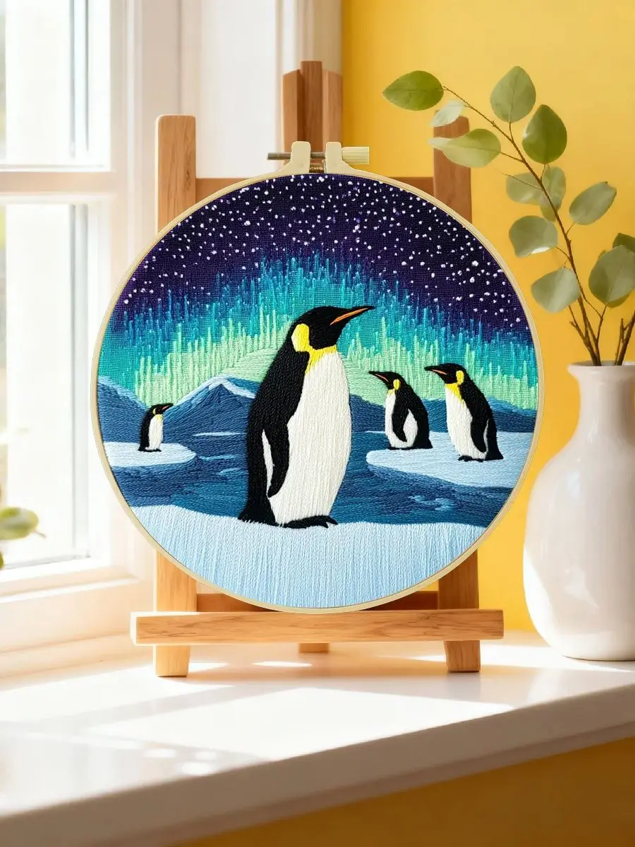 1 Stück 20X20CM/15X15CM 7,87/6,3 Zoll Pinguin-Stickerei-Starter-Kit DIY-Kit DIY-Stickerei-Set Handarbeiten Nadelkunst – Detail 6