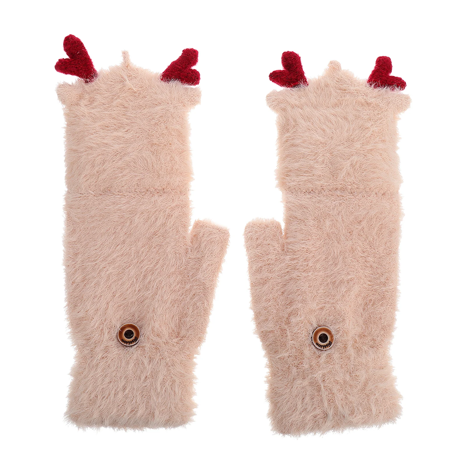 

1Pair Thermal Reindeer Antler Half Finger Gloves for Women Fashion Warm Mitten for Winter Outdoor Christmas Event