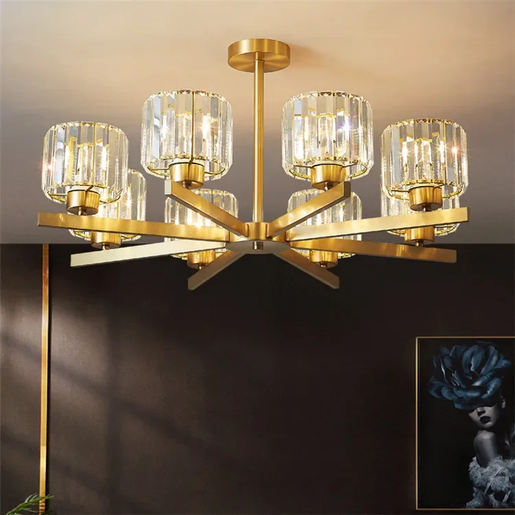 

American Style Chandeliers Light Luxury Living Room All Copper Pendant Light Modern Minimalist Mesh Bedroom Dining Room Light