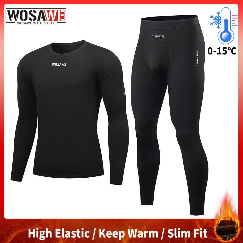 

WOSAWE Winter Motorcycle Thermal Underwear Sets Men Quick Dry Stretch Base Layers Compression Shirts and Pants Fitness Shapewear