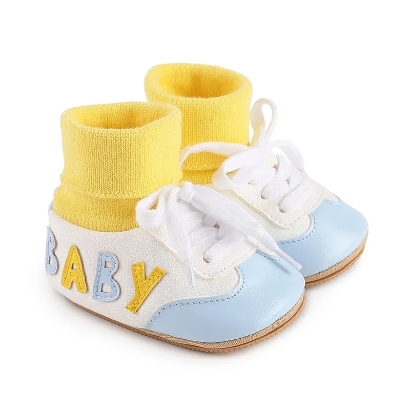 Newborn Baby Shoes Sneakers Baby Girl Boy Cartoon Letters Kids Shoes Socks Infant Toddler Non Slip Rubber Sole Sports Shoes