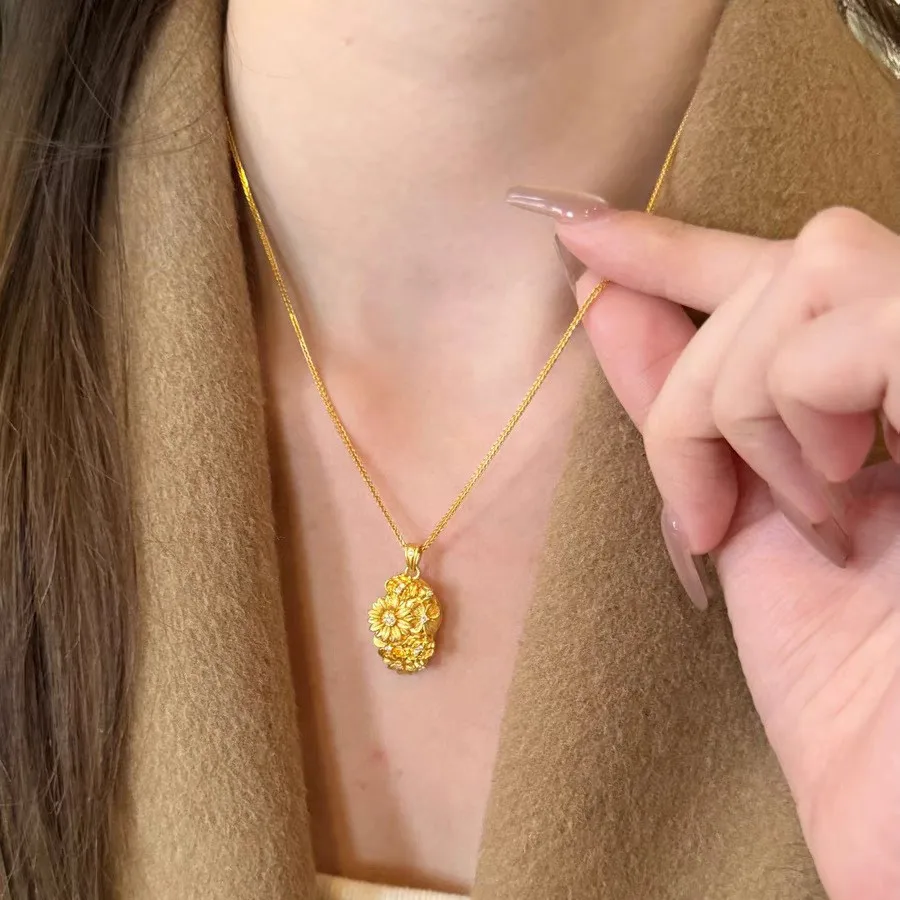 

Women's 24K Gold AU999 "Blossoming Splendor" Ring-Bracelet-Necklace Set | 3D hollow floral design, charming for daily wear