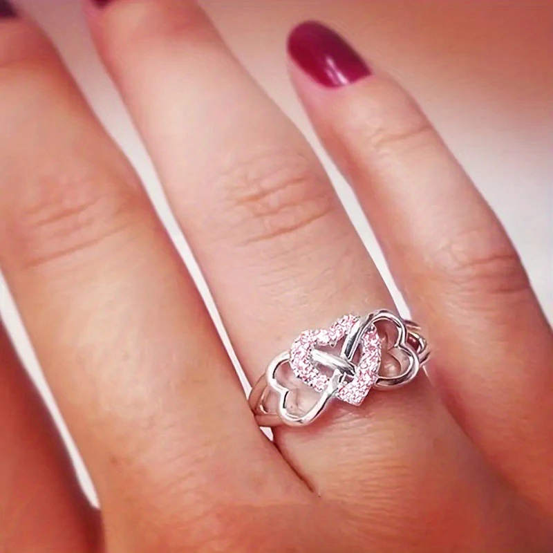 Huitan Multi Color Tiny Zirconia Heart Ring Female Romantic Wedding Bands Silver Color Finger Jewelry Engagement Accessories