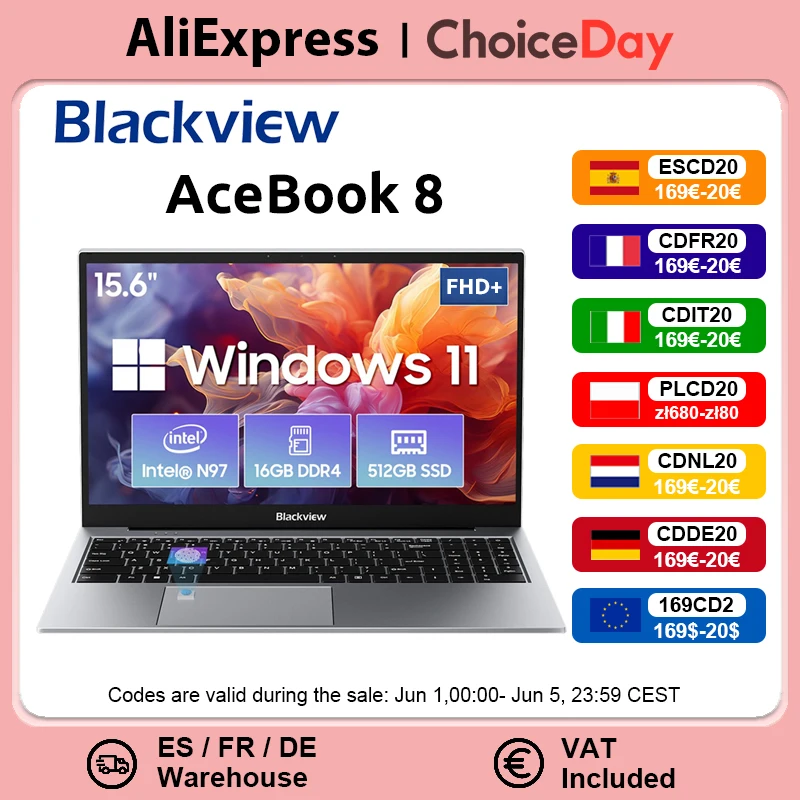 Black view acebook 8 laptop 15.6 "Intel Erle See der 12. Generation n97 16GB RAM 512GB
