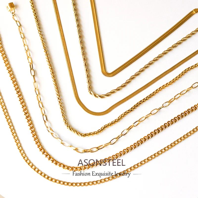 Asonsteel 5 unidades/lotes correntes de camisola colar cubano longo link correntes aço inoxidável ouro cor aço em massa atacado jóias diy