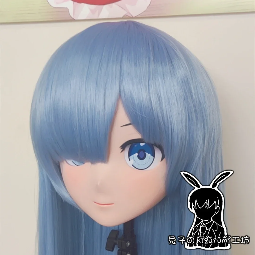 Máscara Kigurumi Cabeça Cheia Feita À Mão Personalizada com Fronte, Máscara Cosplay Bonito, Anime De Silicone, Peruca Azul, Festa Crossdressing, A54