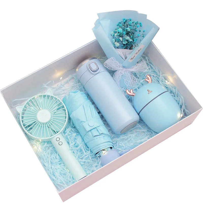 2024 Custom Mini Fan Gift Sets with Vacuum Umbrella Humidifier Bouquet for Birthday Mothers Day Christmas