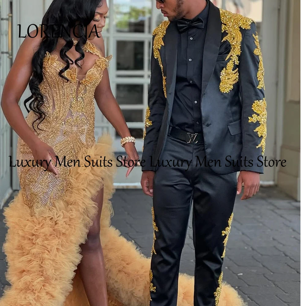 Luxury Applique Ornament Suits for Men Shawl Collar 2 Pieces Wedding Party Outfits Customized Blazer Pants Set costumes homme