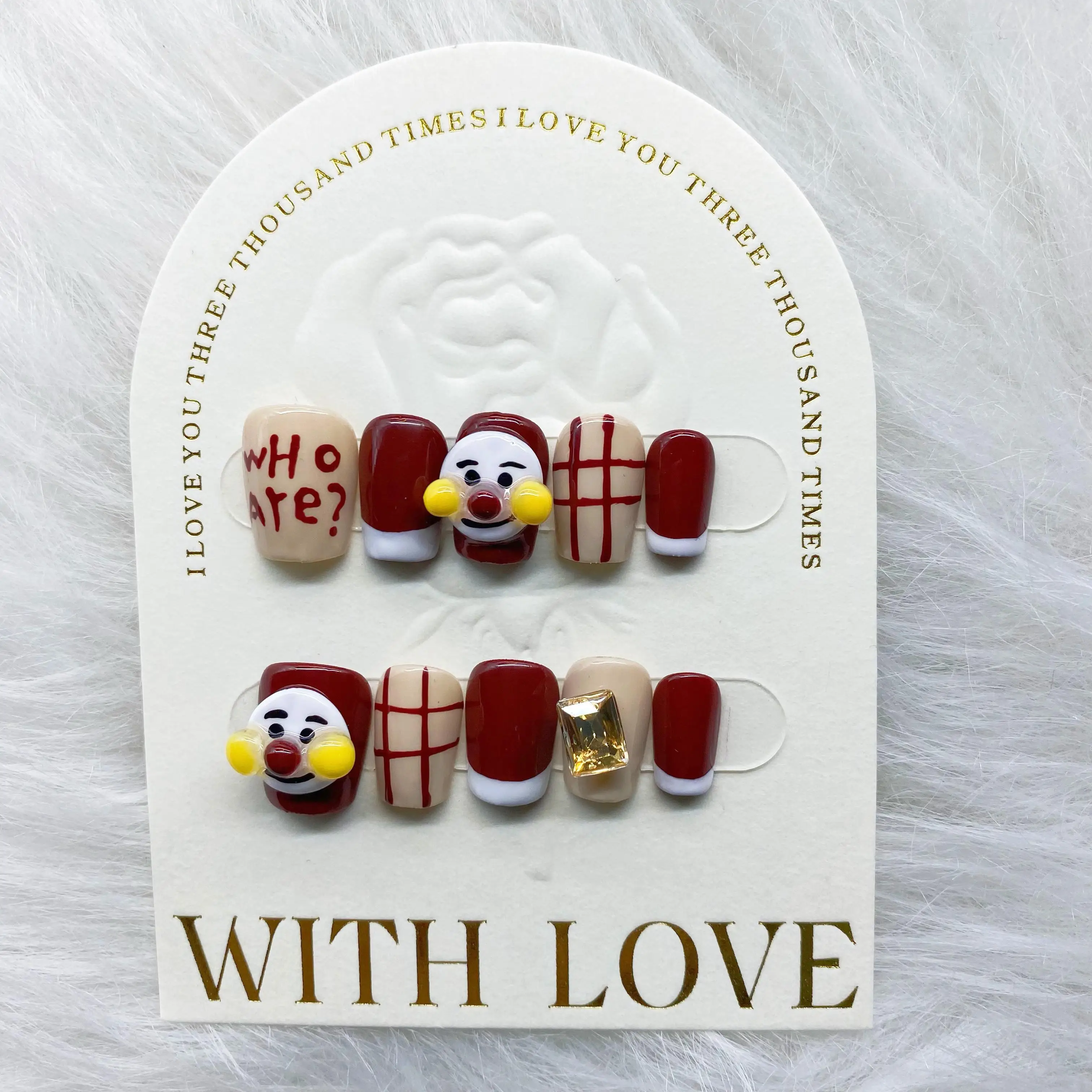 Sculpted Cartoon Bread Character Cute Detachable High-Quality Reusable Elegant White Press On Nails.No.D112