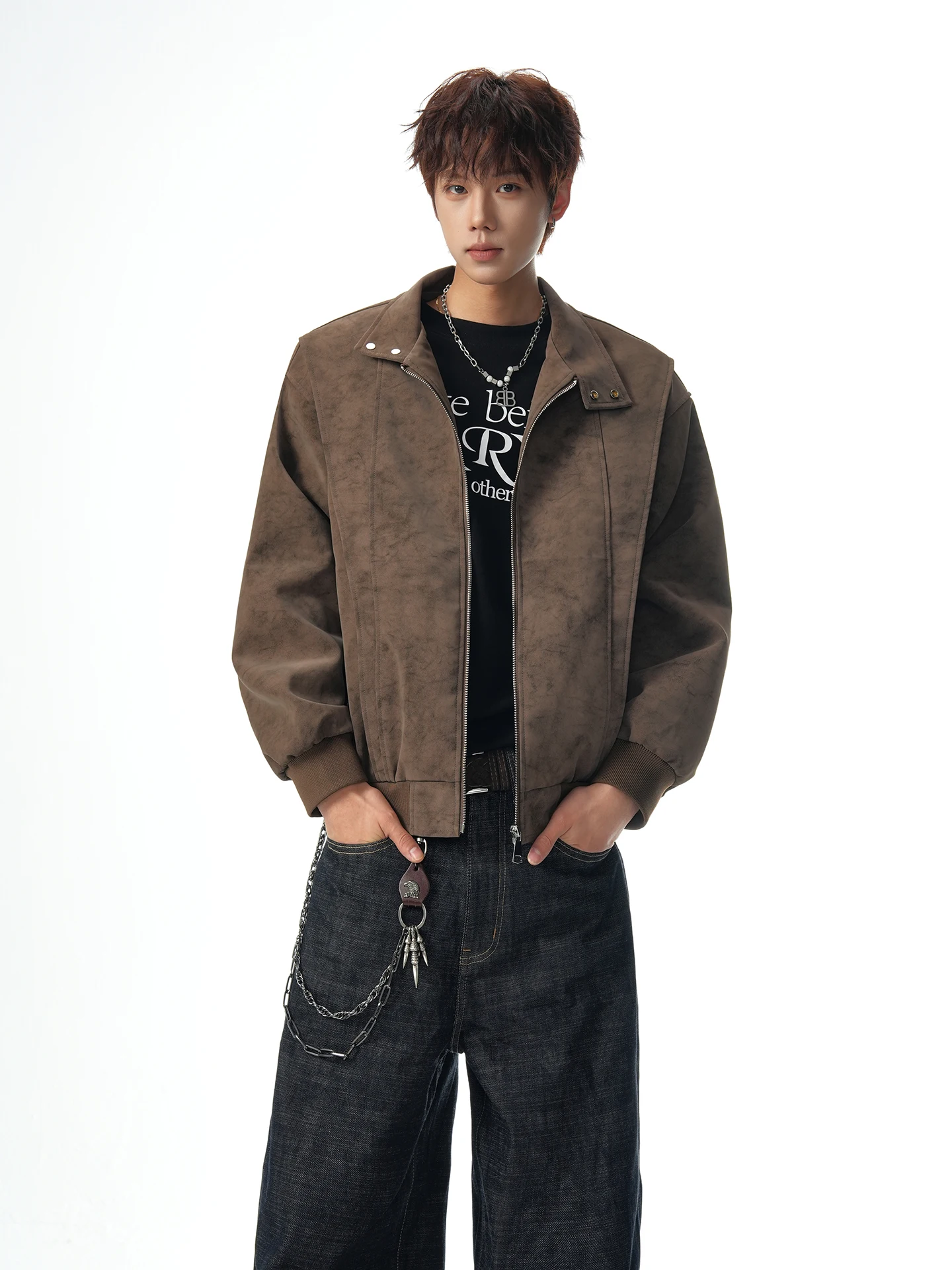 

Boyue Men's Thiened Motorcycle Jaet Casual Loose Fit Zipper Closure Dyed Leather Coat Youth Faion Retro Workwear