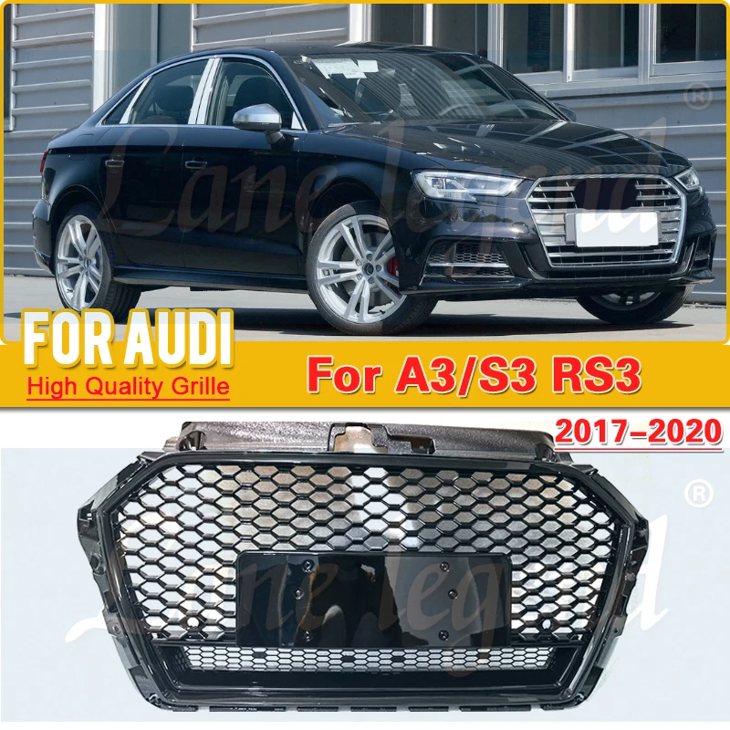 

New ABS Material Modified Auto Grille For RS3 Style Front Sport Hex Mesh Honeycomb Hood Grill for Audi A3 2017-2020