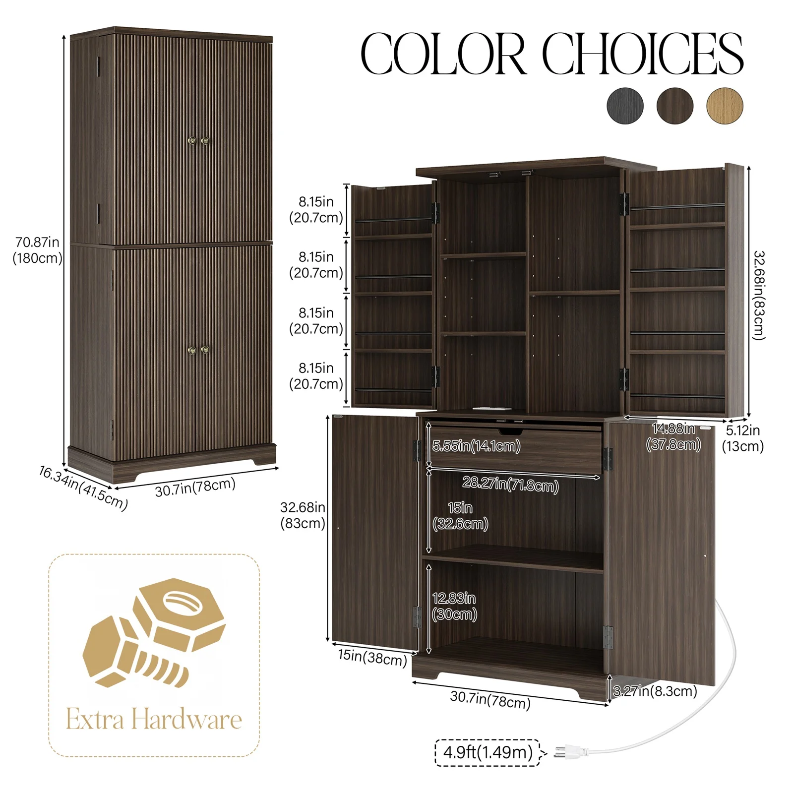 خزانة مخدد للمرأة الحامل خزانة حديثة لمنتصف القرن 70 بوصة خزانة تخزين طويلة مع أرفف قابلة للتعديل للأبواب، أثاث خزانة #2