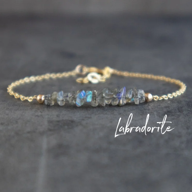 Pulsera de labradorita, joyería de piedra cruda, pulseras de cristal de regalo para mujer, pulsera de chakra de labradorita cruda, cadena de cuentas