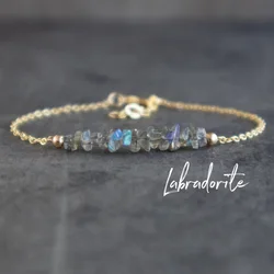 Labradorite Bracelet, Raw Stone Jewelry, Crystal Bracelets Gift for Women, Raw Labradorite Chakra Bracelet, Beaded Chain
