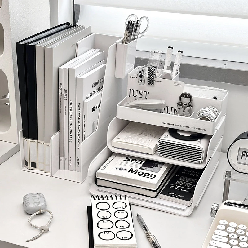 

File Storage Box Office Bookshelf Desktop Storage Plastic Household Books Multi-layer A4 Stationery Desk Shelf