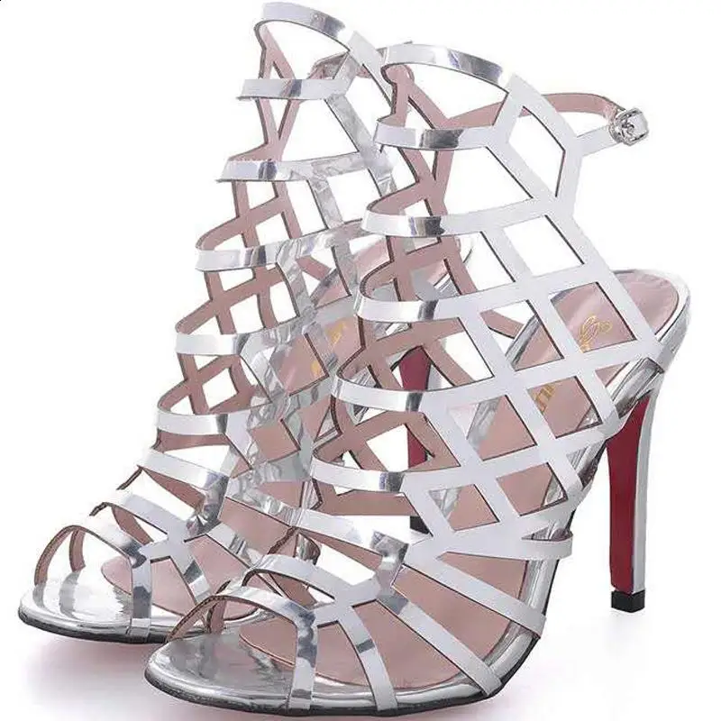 2024 Sandals Comfort Shoes for Women Open Toe High Heels Large Size New Sexy Peep Gladiator High-heeled Fashion Silver Summer St